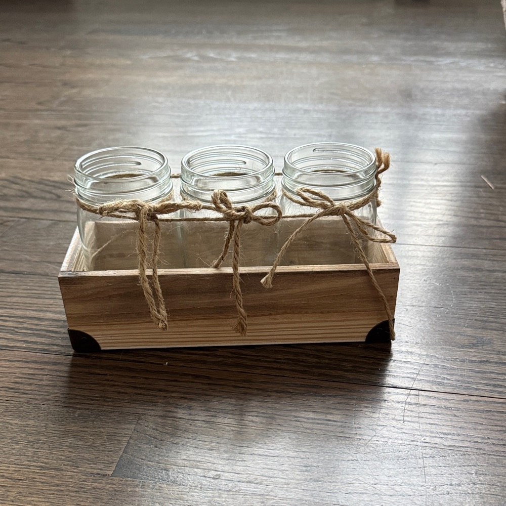 Rustic Wooden Tray with Glass Jars